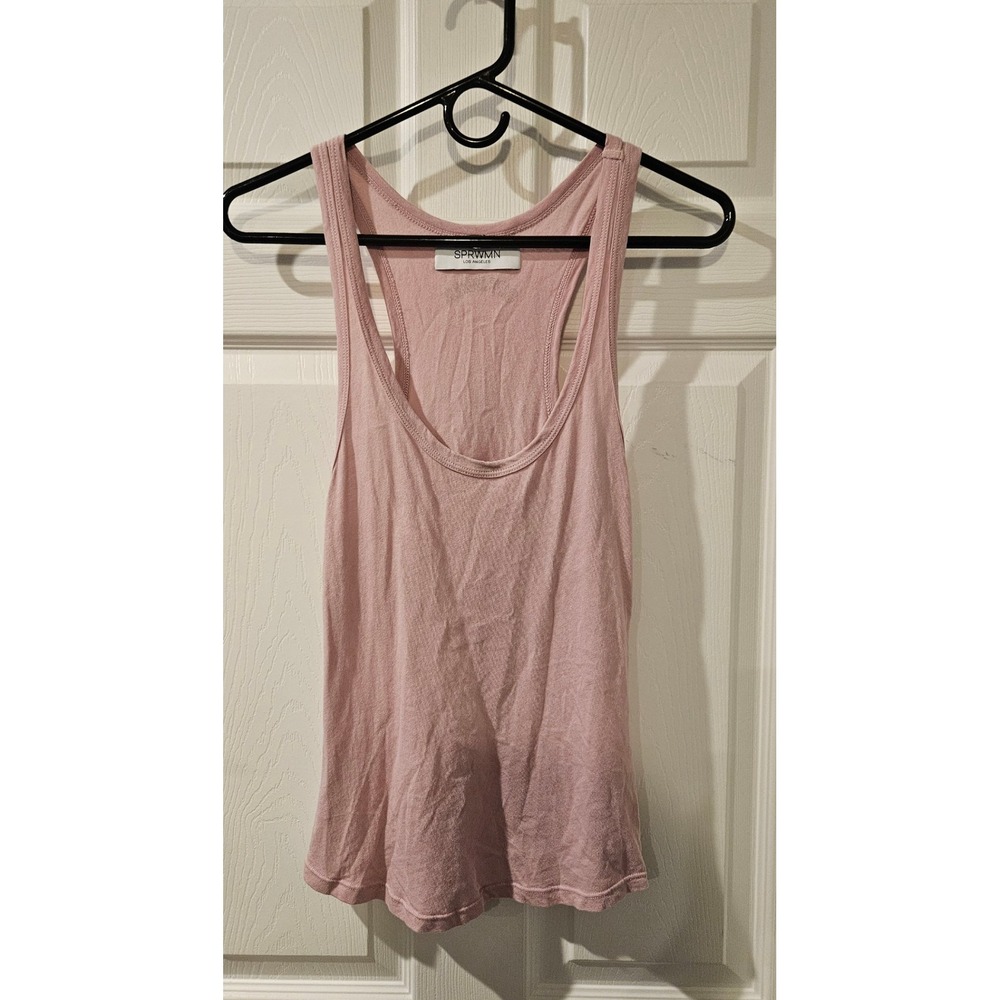 SPRWMN Pink Cotton Tank Top Size‎ Small Made in USA Logo Back Minimalist Luxury